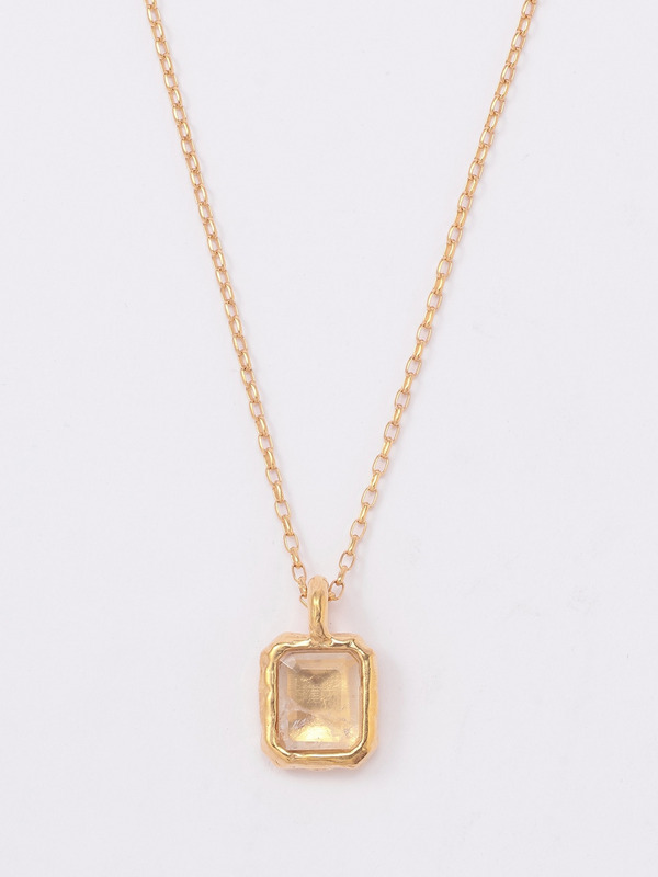 SQUARE CUT STONE CHARM NECKLACE
