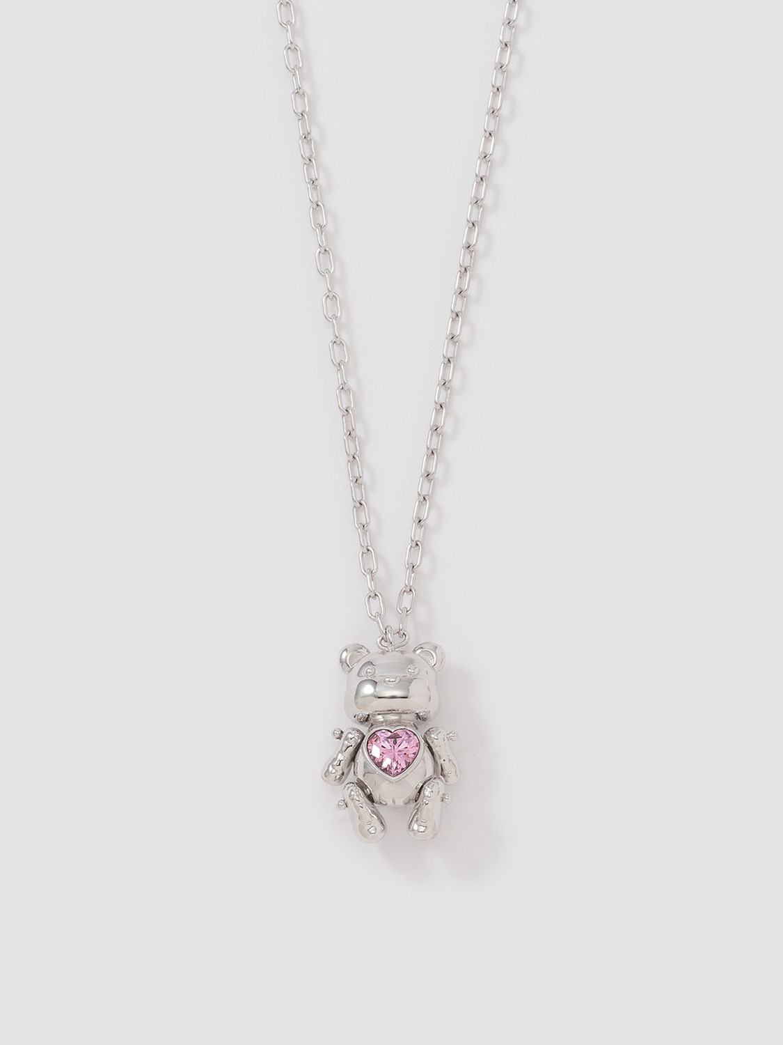TEDDY BEAR HEART CHARM NECKLACE 詳細画像 Silver&times;Pink 1