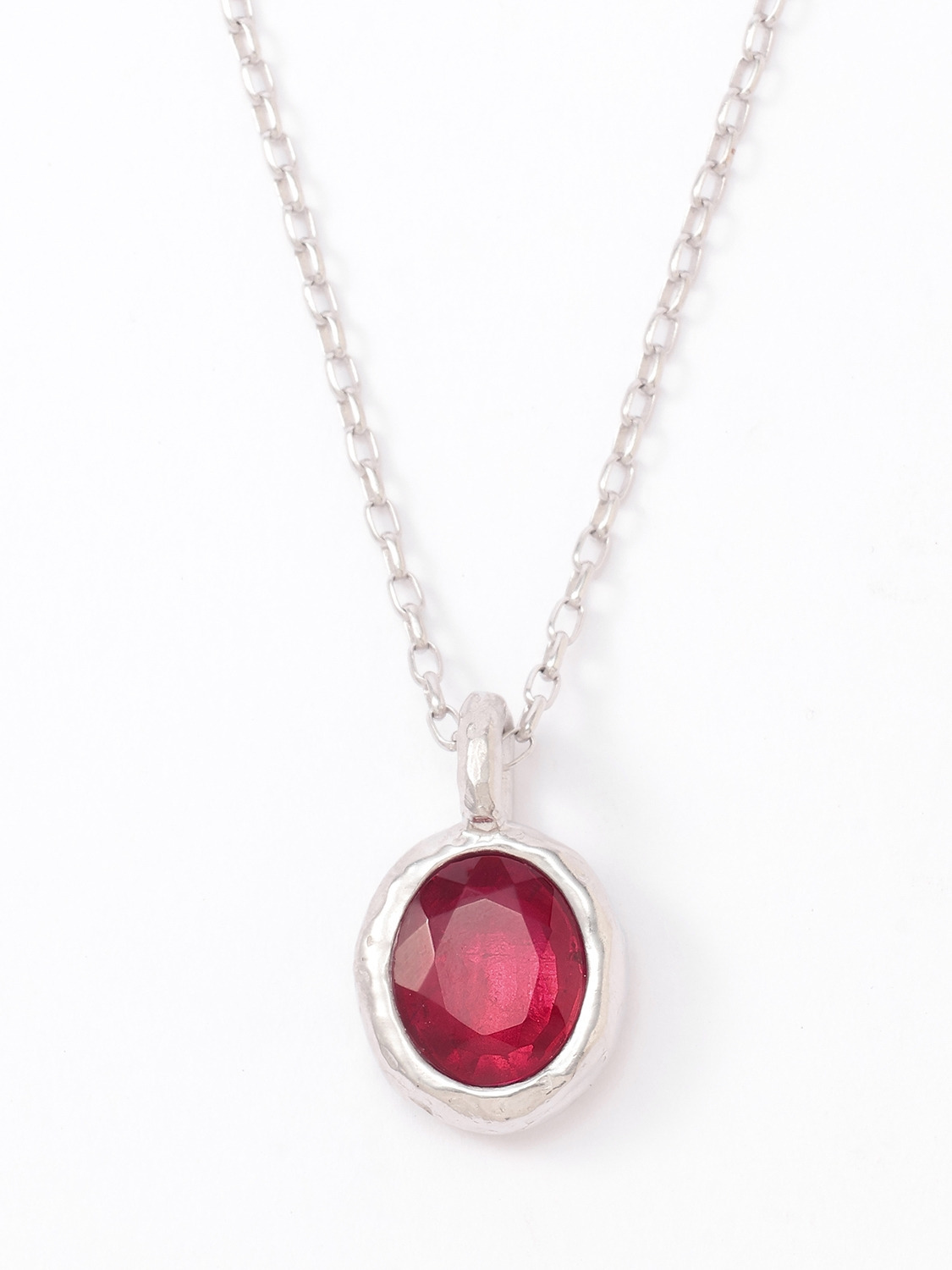 OVAL CUT STONE CHARM NECKLACE 詳細画像 Red 1