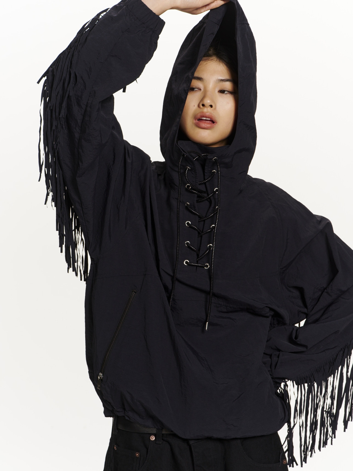 FRINGED NYLON ANORAK 詳細画像 Black 10