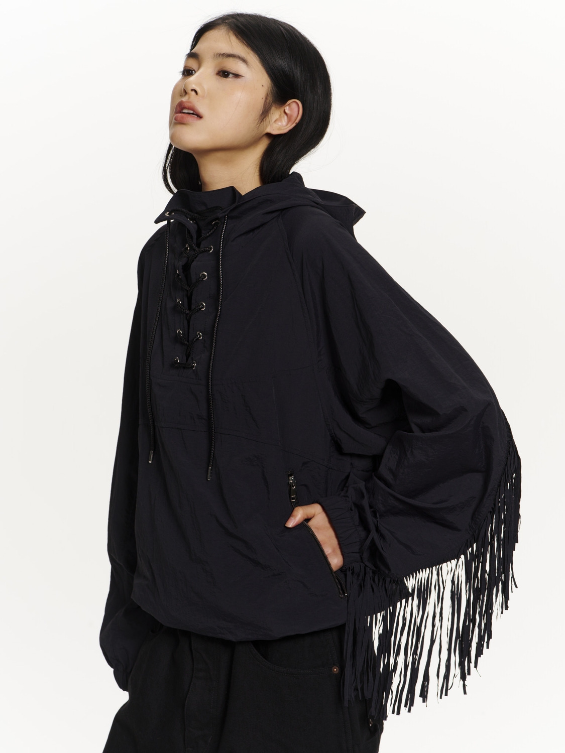 FRINGED NYLON ANORAK 詳細画像 Black 8