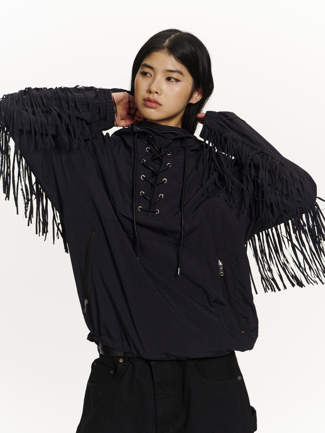 FRINGED NYLON ANORAK 詳細画像 Black 9