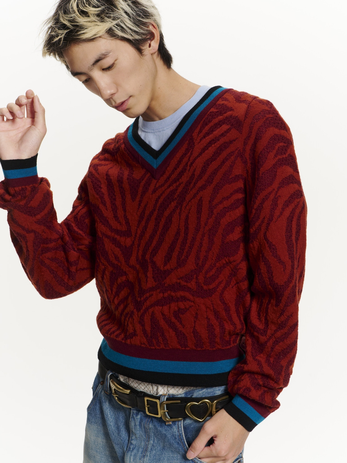 ZEBRA PATTERN KNIT SWEATER 詳細画像 Burgundy 4