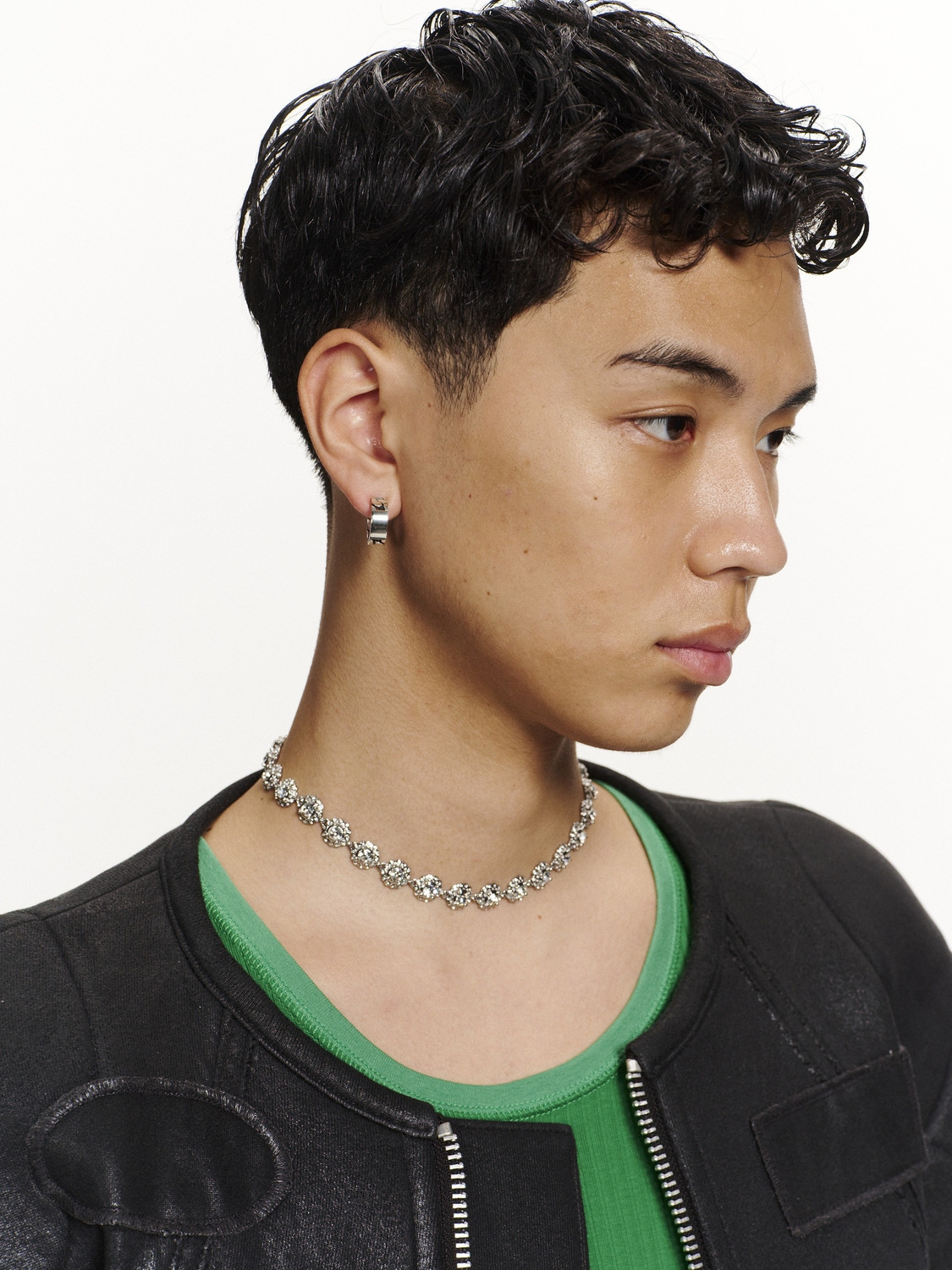 CRYSTAL FLOWER LINK SHORT NECKLACE 詳細画像 Silver 3